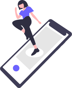 Graphic of a woman appearing to march higher on top of a cell phone.